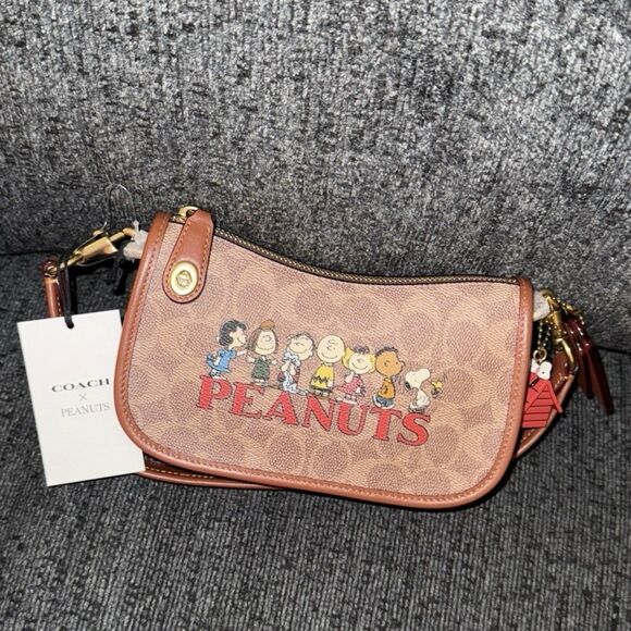 Coach X Peanuts Swinger 20 Bag in Signature Canvas & Leather Brass/Tan/Brown NWT - Picture 8 of 8
